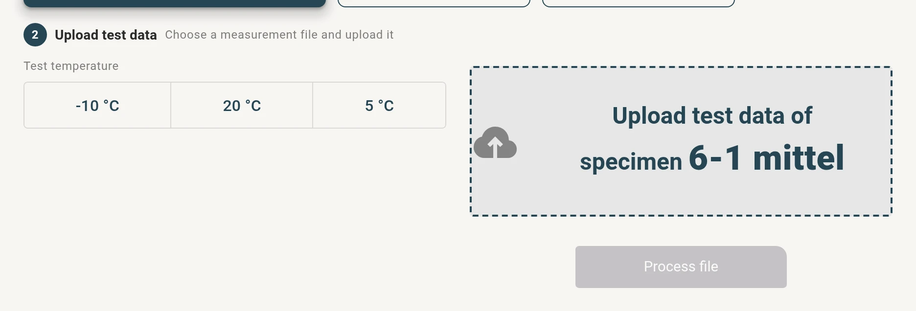 Field for uploading the data file of a specimen